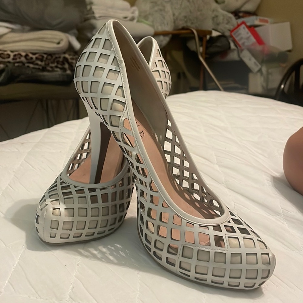 White leather net heels!
